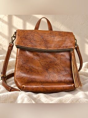 Patricia Nash Luzille Signature Map Leather Convertible Backpack Crossbody Rust